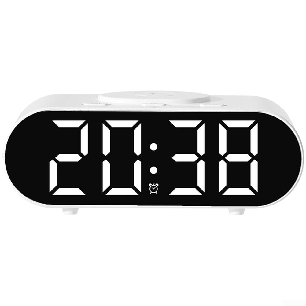 PureBowlic Multifunctional Wireless Charging Alarm Clock,For LED Display 15W Fast Charge Voice Control Adjustable Night Light 3 Alarms Digital Time And Date Display(White)