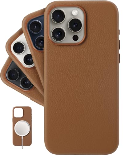 Étui cuir iPhone 15 Pro Max protection MagSafe luxe Saddle