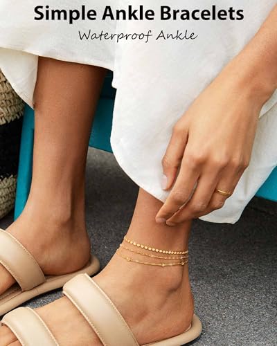Image of ZHESHY Gold Silver Ankle Bracelets for Women 14K Gold Plated Anklets for Women Waterproof Cuban Link Heart Chain Anklets Set Non Tarnish Dainty Layered Anklet Bracelets for Women Summer Beach Jewelry