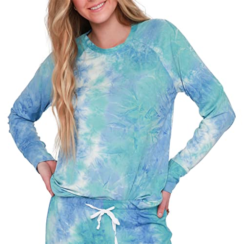 Hello Mello Dyes The Limit Lounge Long Sleeve Pajama Top - Aqua L/XL