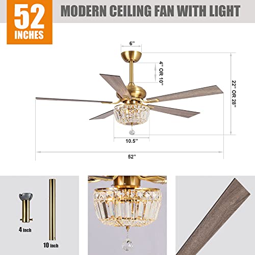 Parrot-Uncle-Ceiling-Fans-with-Lights-and-Remote-52-Inch-Gold-Ceiling-Fan-for-Bedroom-Living-Room-with-LED-Crystal-Chandelier-Outdoor-Ceiling-Fan-with-Light-Reversible-Ventilador-de-Techo-con-Luz