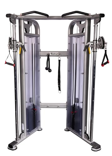 STS Functional Cable Crossover Machine Silver Dual Adjustable Pulley Strength Trainer with 170 lb Weight Stack, Commercial Multi Gym System for Home Gym Full Body Strength Training