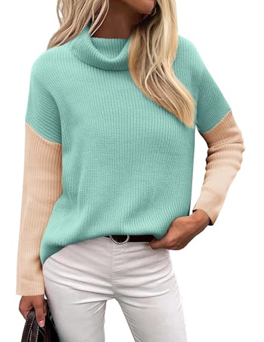 Image of Zeagoo Womens Turtleneck Sweater Fall Fashion 2025 Long Sleeve Chunky Knitted Pullover Color Block Trendy Jumper Top