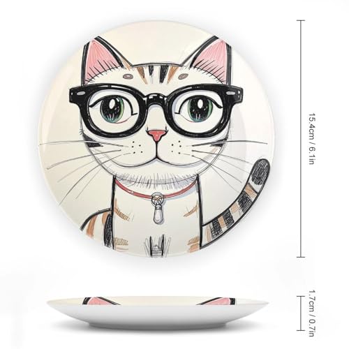 Plato Decorativo de Porcelana Bone China con Gato Hipster 6 pulg miniatura 2