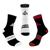 3er oder 6er Fahrrad-Socken Straßenrennen, Cycling-socks, Bike-Socken, Mountainbiking - Lang mit Verstärkung im Mittelfuß für mehr Stabilität und Ausdauer (1xWeiß + 1xSchwarz + 1xRot, 43-46)