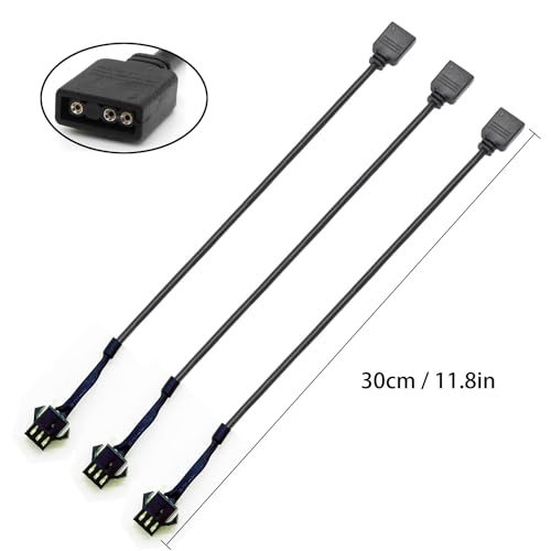 Image of 1-to-1 ARGB Extension Cable, 3-Pack, 5V 3-Pin Female to JST SM 3Pin Female, Black, 11.8 Inches, Compatible with 5V 3-pin ARGB Devices