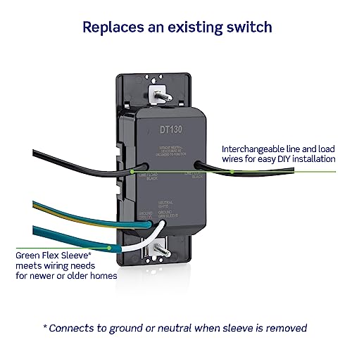 Image of Leviton Countdown Timer Switch for bathroom fan and household lights, 5-10-15-30 min, No Neutral Required, Single Pole, 15A, 1 /2 HP /9.8A Fan /Motor, DT130-1LW, White