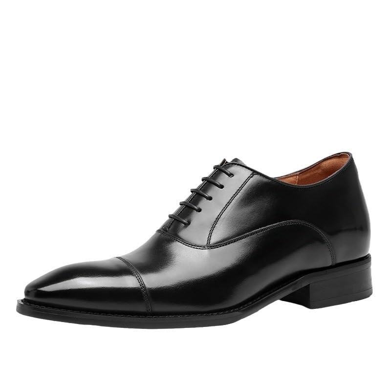 Battle Men Men’s 2 Inch Elevator Leather Oxford Shoes with Burnished Cap Toe, 2