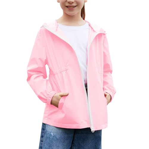 Girls Raincoats Long Sleeve Hoodies Waterproof Casual Full Zipper Smooth Loose Fashion Hoodie with Pockets