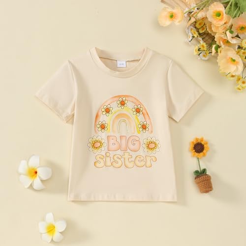 Image of Little Girl Shirts Big Sister Tee Shirt Top Summer Short Sleeve Clothes 2-7 Years