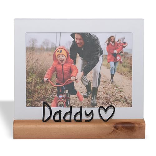 Image of GEGUTON Dad Photo Frame 5"x7" - Wood, Horizontal Display, Vintage Style - Thoughtful Father's Day Gift, Family Moments, Home Decor