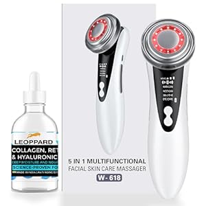 LEOPPARD Face Massager For Glowing Skin – Anti Aging Anti Wrinkles Face Neck Eye Massager Beauty Device,Red Light Therapy for Face, Vibration Facial Massager,[5IN1 Face Lifting Device With Face Serum]