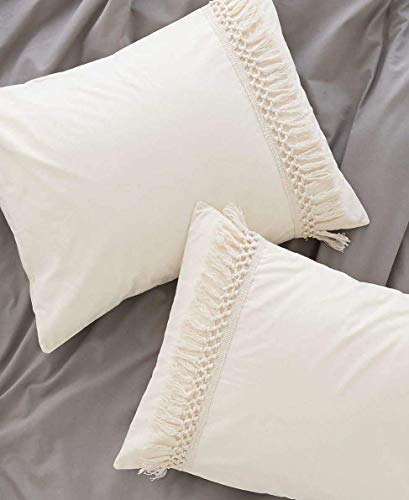 Flber White Cotton Tassel Duvet Cover,Full Queen