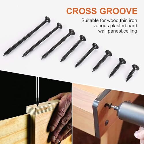 Image of Drywall Gypsum Screws Sharp Point Self Tapping Carbon Steel Assortment Set Phillips Bugle Head, Wood, Furniture and Cabinet (Black) -Pack of 346 Pcs