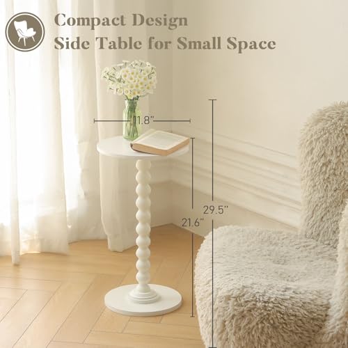 Image of Fultyle Round Side Table, Small Drink Table for Small Spaces, Modern Accent End Table Nightstand with Solid Wood Leg for Living Room, Bedroom, Corners, and Office (White)