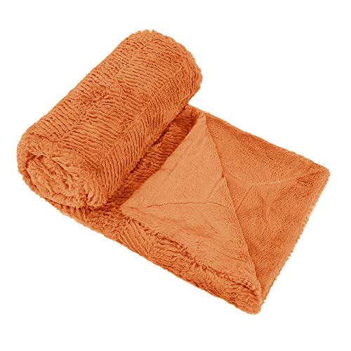 Bytide Soft Fuzzy Plush Faux Fur Herringbone Textured Throw Blanket, Stylish Lightweight Fluffy Cozy Warm Accent Throw Blankets For Couch Sofa Chair Bed Cover, 60X80 Inch, Orange #TOP4