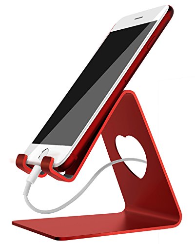 Adaker Cell Phone Stand, iPhone Dock : Cradle, Holder, Stand For Switch, All Android Smartphone, for iPhone 6 6s 7 8 X Plus 5 5s 5c All-New Fire Tablet Charging, Phone Accessories Desk,Red