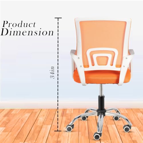 Image of Casa Copenhagen Mesh Mid Back Office /Study /Computer /Revolving /Desk Chair for Work from Home -Metal Base, Height Adjustable Seat-Orange& White Handle