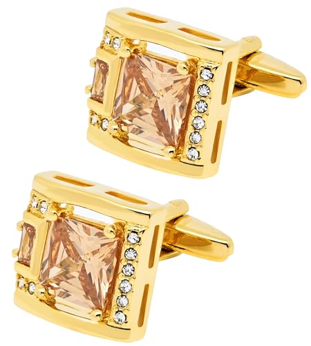 Mancuernillas cuadradas clásicas con cristal dorado 14K miniatura 1