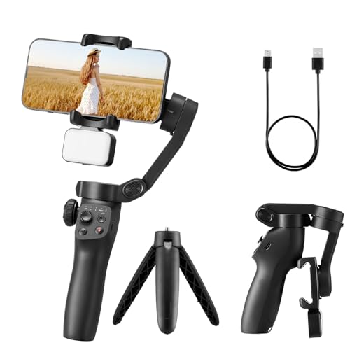 VEVOR Gimbal-Stabilisator für Smartphone, 3-Achsen-Stabilisierung, mit magnetischem Fülllicht, Gesichtsverfolgung, Gestensteuerung, Stabilisator für Videoaufnahmen und Vlogging, 200–3000mA