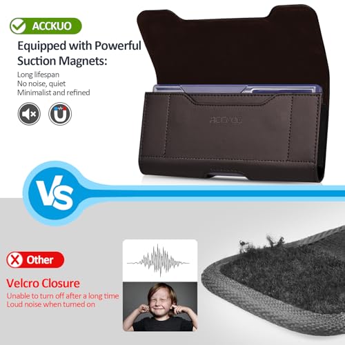 Image of ACCKUO Leather Phone Holster with Strong Metal Belt Clip and Card Holder Compatible with iPhone 17 16 15 14 13 12 and Pro, Galaxy S26 S25 S24 S23 S22 S21 S20 for Everyday Protection, M-Coffee