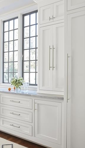 Image of Amerock 21-7 /16 inch Bar Pulls Satin Nickel Drawer Pull | 21-7 /16 inch (544mm) Center-to-Center Mounting Distance and 24-9 /16 inch Overall Length, Durable Carbon Steel Cabinet Hardware