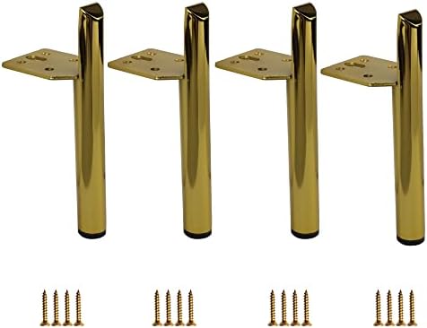 Kualuzt 6 inch Gold Furniture Legs Set of 4 Heavy Duty Metal for Sofa Couch Dresser Cabinet Coffee Table Dresser TV Stand Cabinet Replacement with Rubber Floor Protectors (6 inch, Gold)
