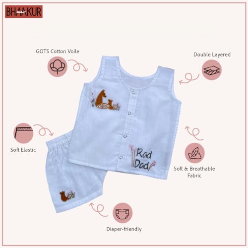 Image of Cotton Jhabla Set for Infants and Toddlers | Snap Buttons Jabla |Soft Mulmul |Breathable and Comfortable | Top with Diaper friendly bottoms