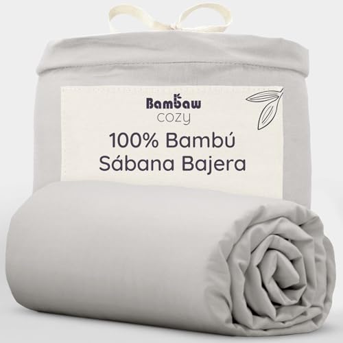 Bambaw Sabana Bajera 200x200 Bambu, Bolsillo 35 cm, Sabanas de Bambu 200x200 cm, Ropa de Cama Antiacaros de Bambú Hipoalergenico, Sabanas Fria para Verano Transpirables, Sabana 200x200 Suave (Gris)