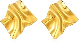 اقراط مرصعة بتاثير هندسي بلون ذهبي مقاومة للماء مكتنزة للنساء مجوهرات هدية معدن