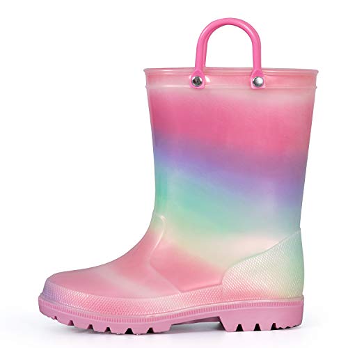 SHOFORT Kids Boys Girls Rain Boots with Easy-on Handles Rainboots (Toddler/Little Kid/Big Kid)