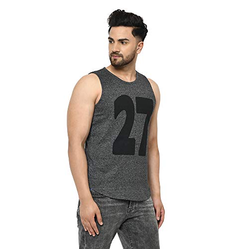 Image of RIGO Men's Letter Print Slim Fit Vest (SD02201039 Charcoal