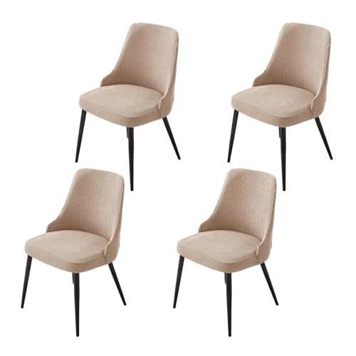 Funda para Silla De Comedor con Respaldo Alto Fundas para Sillas De Cocina con Respaldo Alto Y Brazos Bajos Funda Elástica Y Curva para Silla De Oficina para Decorar El Salón,Caqui,4pcs