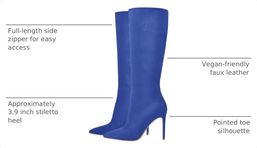 Image of LISHAN Women's Pointed Toe Under the Knee High Boots Stiletto High Heels