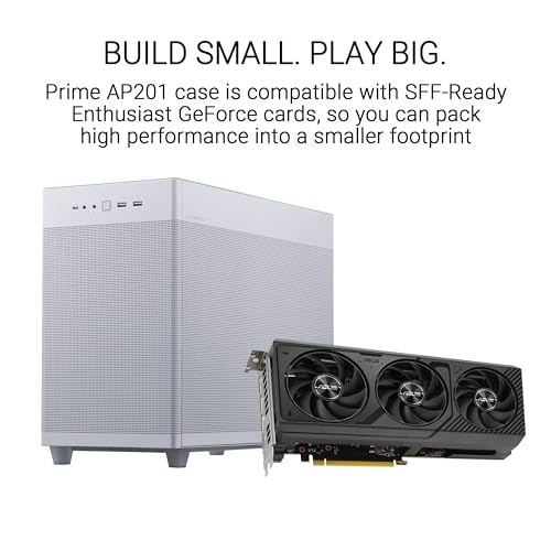 Image of ASUS Prime AP201 White Micro ATX PC Case, SFF Ready Compact Design, Pre-Installed Fan, Tool-Free Side Panels, 360mm Radiator Support, GPU Support up to 338mm, ATX PSU Compatible, 2 Year Warranty