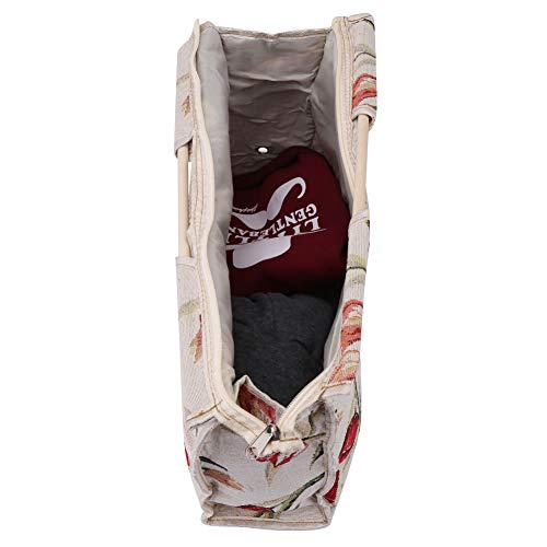 Wood Handles Knitting Bag, Lightweight Exquisite Wood Handle Fabric Large Capacity Travel Yarn Storage Bag Tote Organizer for Knitting Needles Sewing Tools (Red Flower)