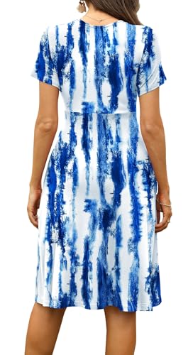 Image of WEACZZY Women's Summer Short Sleeve Casual Dresses V-Neck Floral Party Dress with Pockets