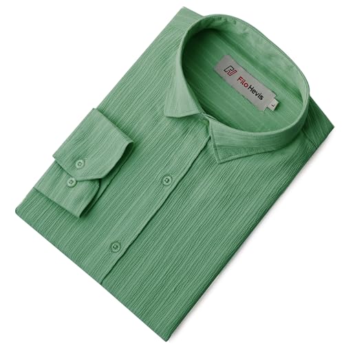 Image of FILO HEVIS Men's Casual Button Down Popcorn Shirts Stylish Long Sleeve Linen Textured Beach Summer Shirt