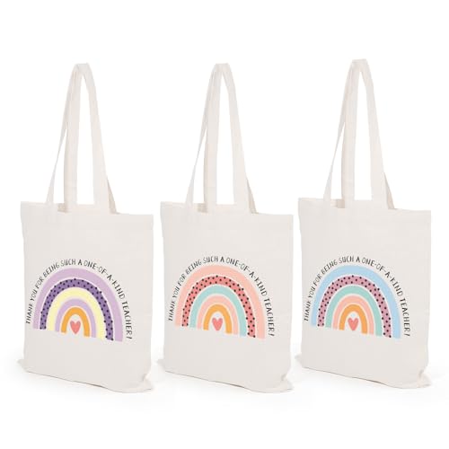 TYL&TYS 3pcs Teacher Appreciation Gifts Teacher Bags for Women Teacher Gifts Teacher Tote Bag Canvas Bags Rainbow Graduation Thanksgiving School Supply Birthday Gift