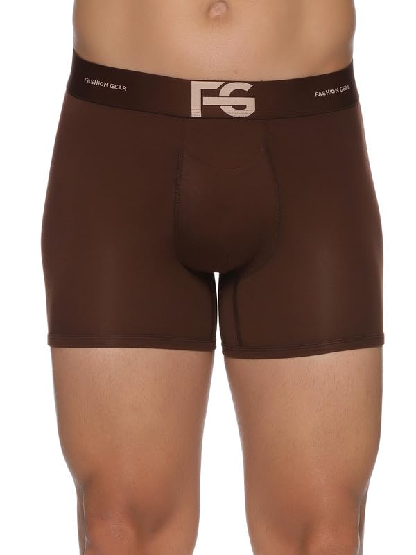 Image of ESSA Men's Ultra Soft Modal Fabric Trunk - Moisture Absorption with 4-Way Stretch | Breathable Contour Pouch | Microfiber Waistband with Spandex | Pack of 5(Brown, White, Black, Grey, Peach) - 90CM