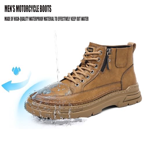 Image of Men'S Leather Chukka Boot With Side Zipper Round Toe Comfort Fleece-Lined Anti-Slip Platform Lace-Up Casual Oxford Boots For Hiking Travel Motorcycle