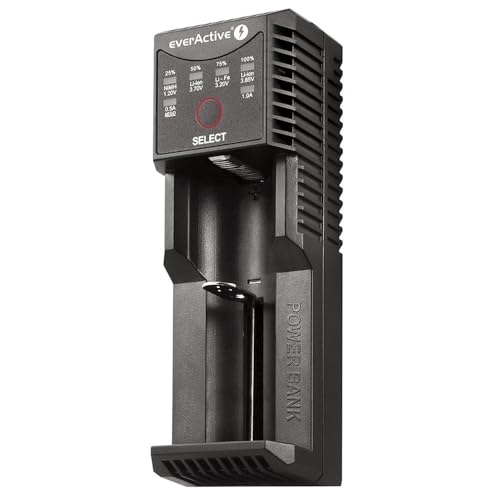 everActive Ladegerät für Akku 18650 AAA AA C, professionell und schnell, mit powerbank Funktion, Modell: UC-100C, schwarz