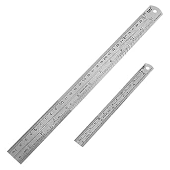 YouOKLight Metal Ruler Set - 6 and 12 Inch Rulers With Inches and Centimeters, Metric, Drawing, Flexible, Precision Measuring Silver