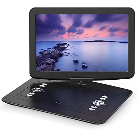 WONNIE 17" Large Portable DVD/CD Player with 6 Hrs 5000mAH Rechargeable Battery, 15.4’’ Swivel Screen, 1366x768 HD LCD TFT, Regions Free, Support USB/SD Card/Sync TV, High Volume Speaker Cover