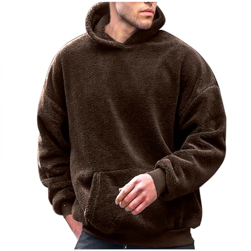 Fleece Hoodie Men Mens Fuzzy Pullover Hoodie Sweatshirts Long Sleeve Front Pocket Military Fall Outwear Winter Hooded
