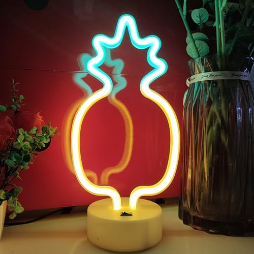 Image of JYWJ Neon Signs with Holder Base,USB or 3-AA Battery Powered Neon Light,LED Table Decoration,Bedroom Wall Decoration,Birthday Gift,Wedding Supplies Business Gift(Pineapple)