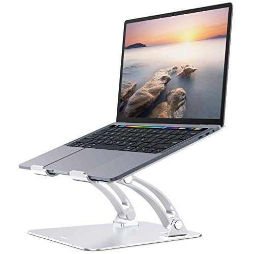 Image of proffisy Laptop Stand Ergonomic Height Angle Adjustable Laptop Riser for Desk with Honeycomb Heat-Vent Aluminum Supports Up to 15KG,Compatible for MacBook Air Pro Dell XPS All Laptops 11-17 inch (Silver)