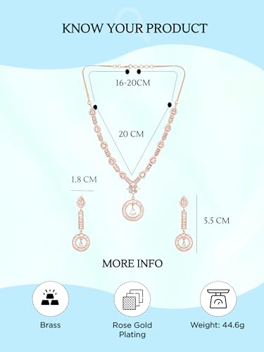 Image of Yellow Chimes Jewellery Set for Women and Girls American Diamond Jewellery Set | Rosegold Rhodium Plated AD Necklace Set for Women | Birthday Gift for Girls & Women