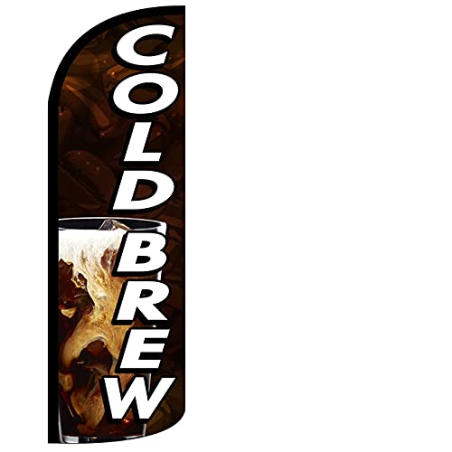 4 Less Co COLD BREW - Windless Swooper Flag Feather Banner Sign 3x11.5 ft Tall (Flag Only) kq