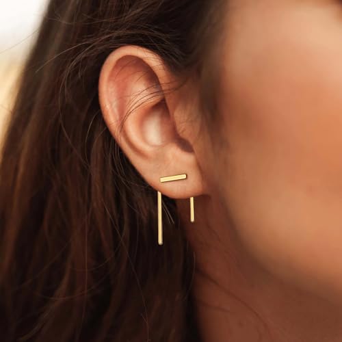 LOYATA Spike Earrings Gold Huggie Hoop Diamond Cubic Zirconia 14K Gold Plated Dainty Small Simple Hypoallergenic Geometric Jewelry Gift for Women3